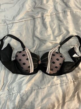 Women's Black & Nude Polka Dot Lace Trim Underwire Bra
